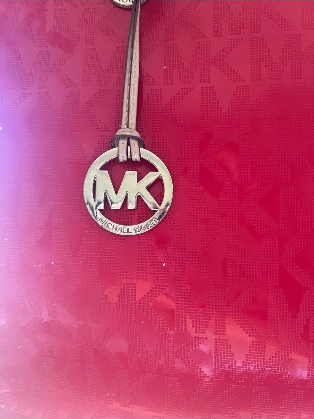 Michael Kors Red Tote with Beige Straps and MK Charm - Picture 2 of 5